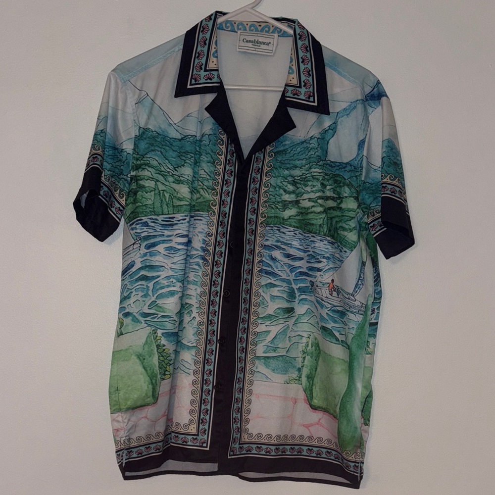 Casablanca Tennis Club Men's Multicolor Short Sleeve Button Down Shirt
